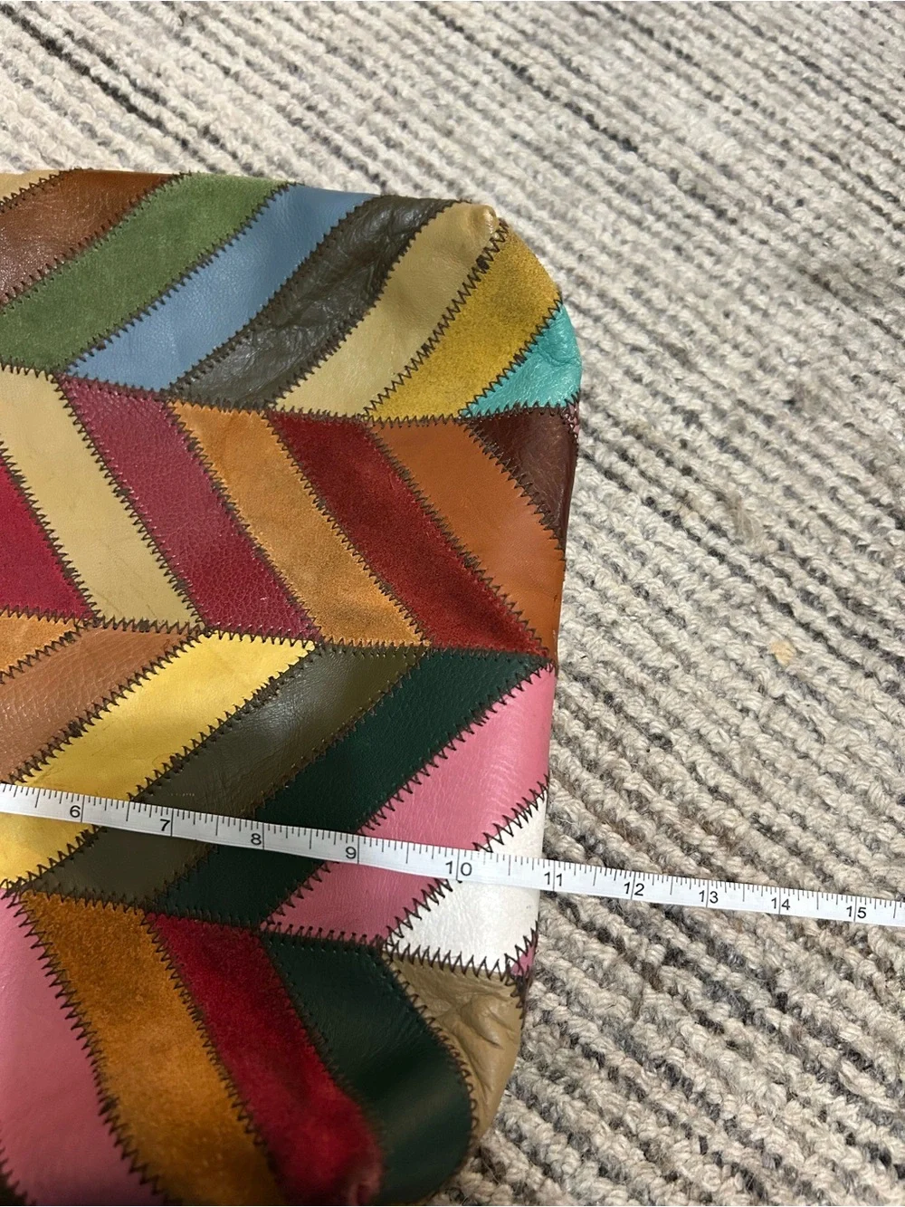 Lucky Brand Leather Multi-Color Chevron Patchwork Shoulder Bag Boho Vintage Y2K